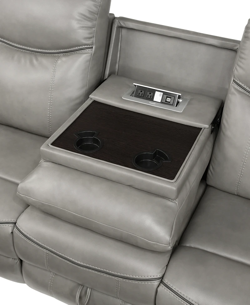White Label Calico 89" Double Reclining Sofa with Center Drop-Down Cup Holders, Power Outlets, Hidden Drawer and Usb Ports