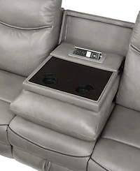 White Label Calico 89" Double Reclining Sofa with Center Drop-Down Cup Holders, Power Outlets, Hidden Drawer and Usb Ports