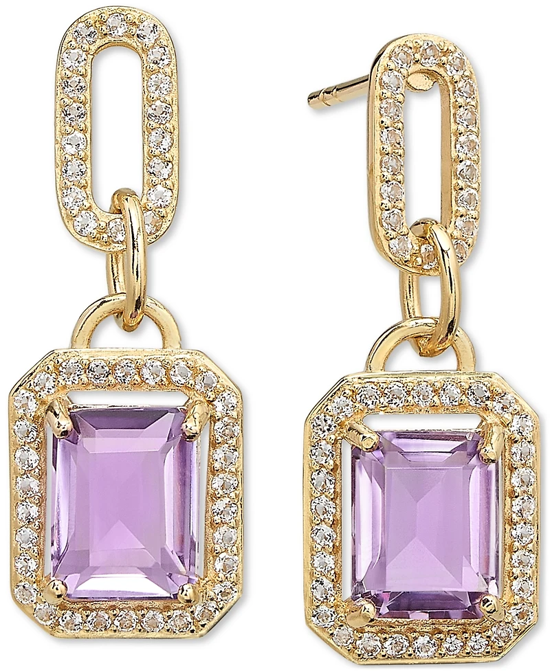 Amethyst (4-3/8 ct. t.w.) & White Topaz (1-1/6 Framed Dangle Drop Earrings 14k Gold-Plated Sterling Silver (Also Sky Blue Topaz, Onyx