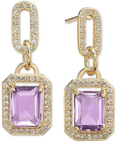 Amethyst (4-3/8 ct. t.w.) & White Topaz (1-1/6 Framed Dangle Drop Earrings 14k Gold-Plated Sterling Silver (Also Sky Blue Topaz, Onyx