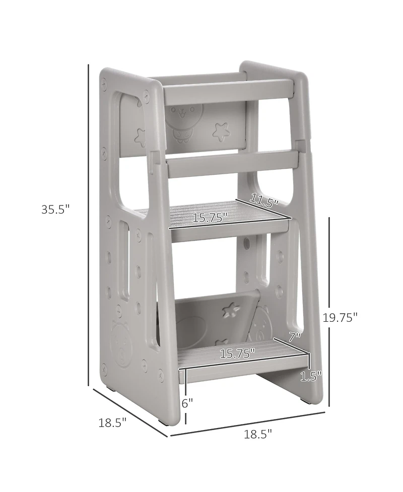 Qaba Toddler Tower with Adjustable Height, Toddler Kitchen Stool Helper with Anti-slip Mat, Step Stool for Kitchen