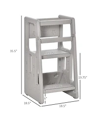 Qaba Toddler Tower with Adjustable Height, Toddler Kitchen Stool Helper with Anti-slip Mat, Step Stool for Kitchen