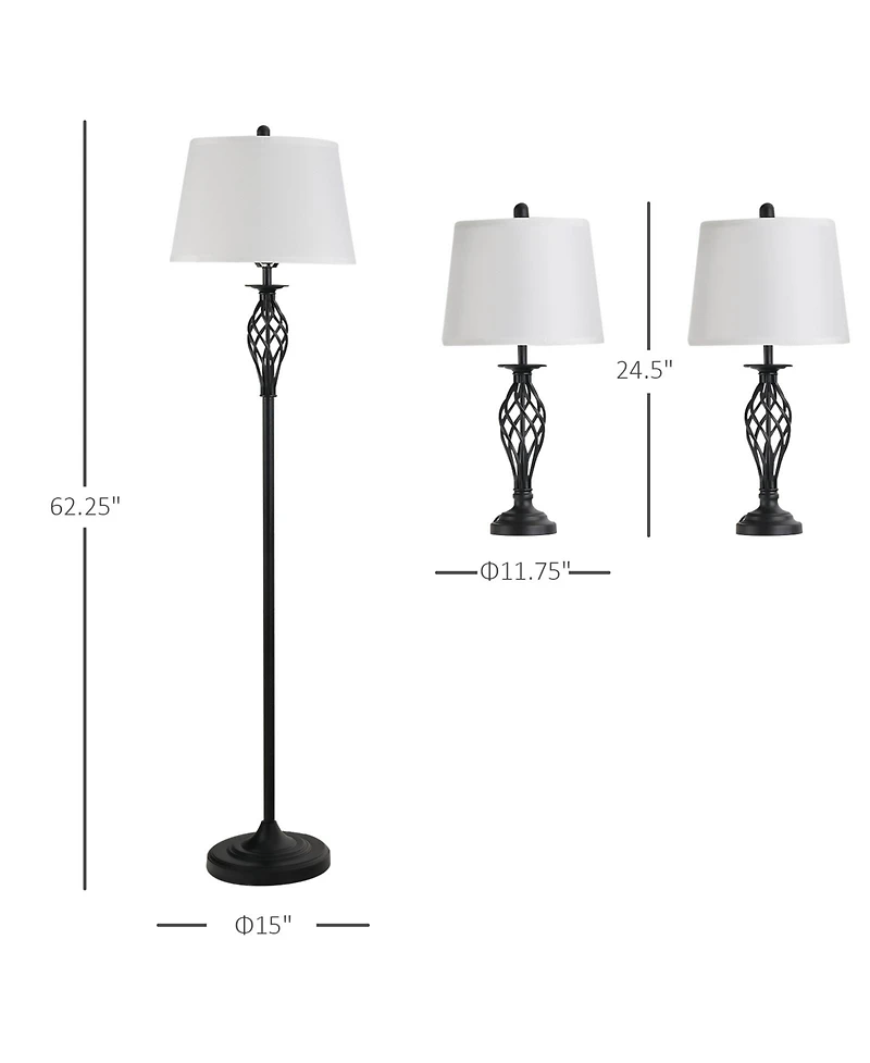 Homcom 3 Piece Floor Lamps with Rounded Base and Steel Pole, and