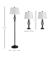 Homcom 3 Piece Floor Lamps with Rounded Base and Steel Pole, and