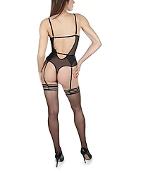 MeMoi Women's Bette V-neck Swiss Dot Thong-Style Bodysuit