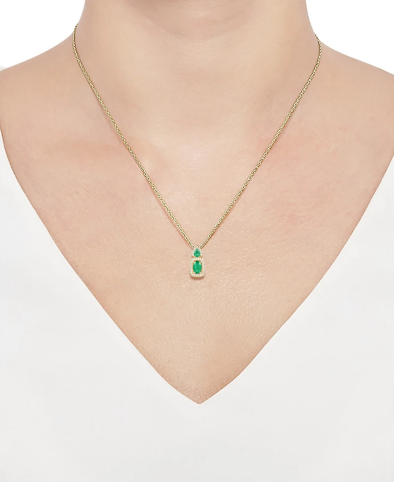 Emerald (1/2 ct. t.w.) & Diamond (1/6 ct. t.w.) Halo 18" Pendant Necklace in 14k Gold