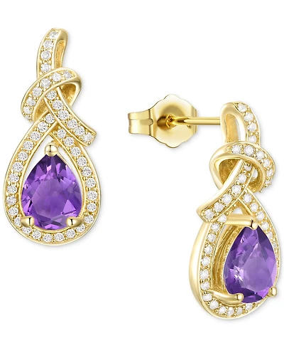 Amethyst (1-1/4 ct. t.w.) & Lab-Grown White Sapphire (1/3 Swirl Drop Earrings 14k Gold-Plated Sterling Silver (Also Additional Gemston