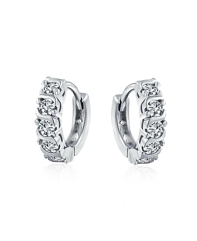 Bling Jewelry Round Solitaire Cubic Zirconia Cz S-Style Wave Kpop Huggie Hoop Earrings Sterling Silver
