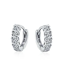 Bling Jewelry Round Solitaire Cubic Zirconia Cz S-Style Wave Kpop Huggie Hoop Earrings Sterling Silver