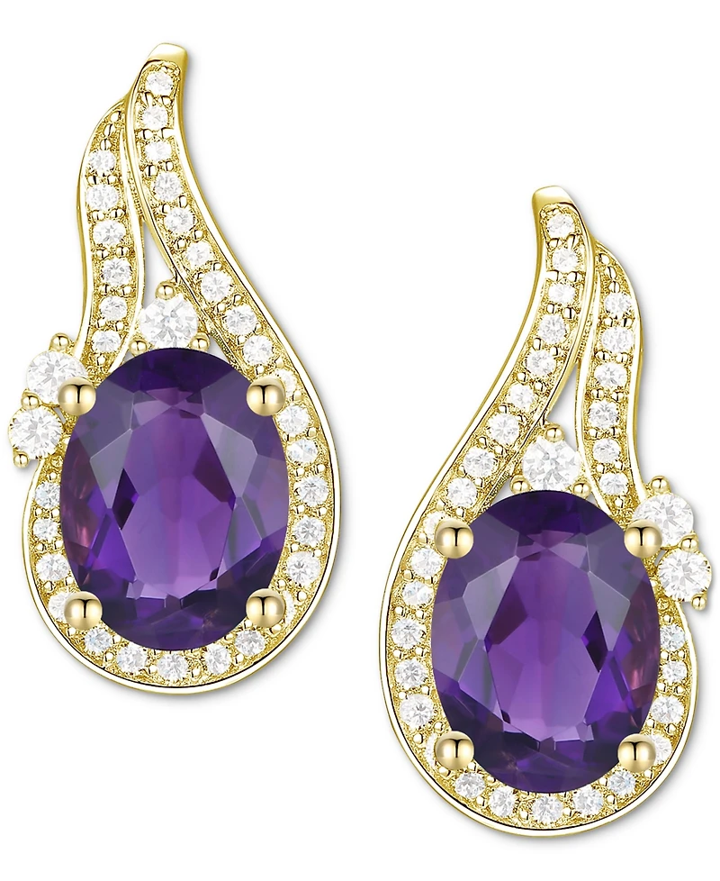 Amethyst (2-1/20 ct. t.w.) & Lab-Grown White Sapphire (3/8 Swirl Stud Earrings 14k Gold-Plated Sterling Silver (Also Additional Gemsto