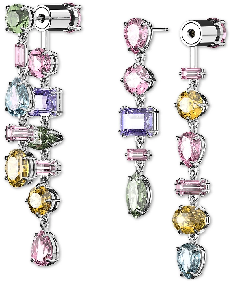 Swarovski Silver-Tone Crystal Mixed Cut Front & Back Asymmetrical Drop Earrings