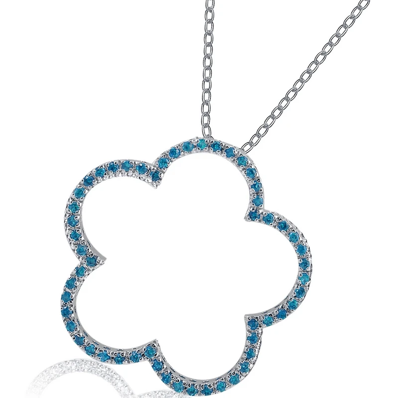 Sterling Silver Cubic Zirconia Large Open Flower Shape Necklace