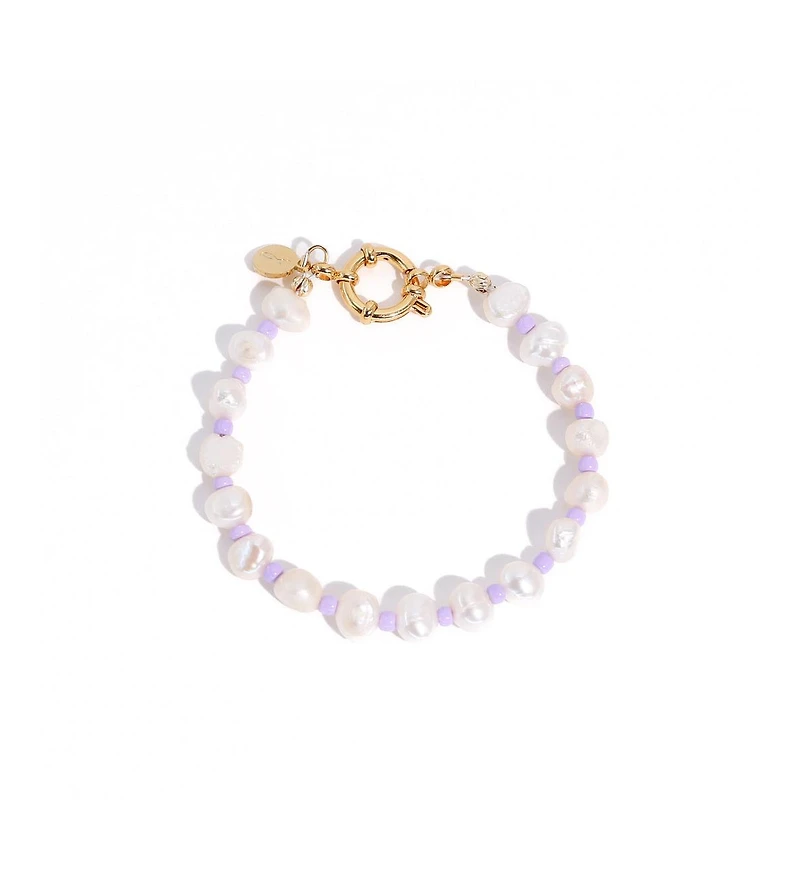 Joey Baby 18K Gold Plated Freshwater Pearls with Purple Glass Beads - Taro Bracelet 7" For Women