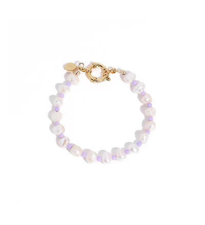 Joey Baby 18K Gold Plated Freshwater Pearls with Purple Glass Beads - Taro Bracelet 7" For Women
