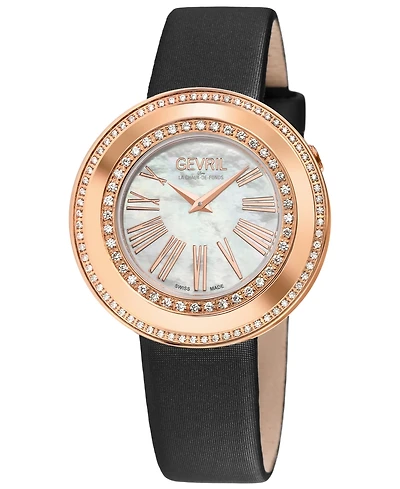 Gevril Women's Gandria Black Leather Watch 36mm