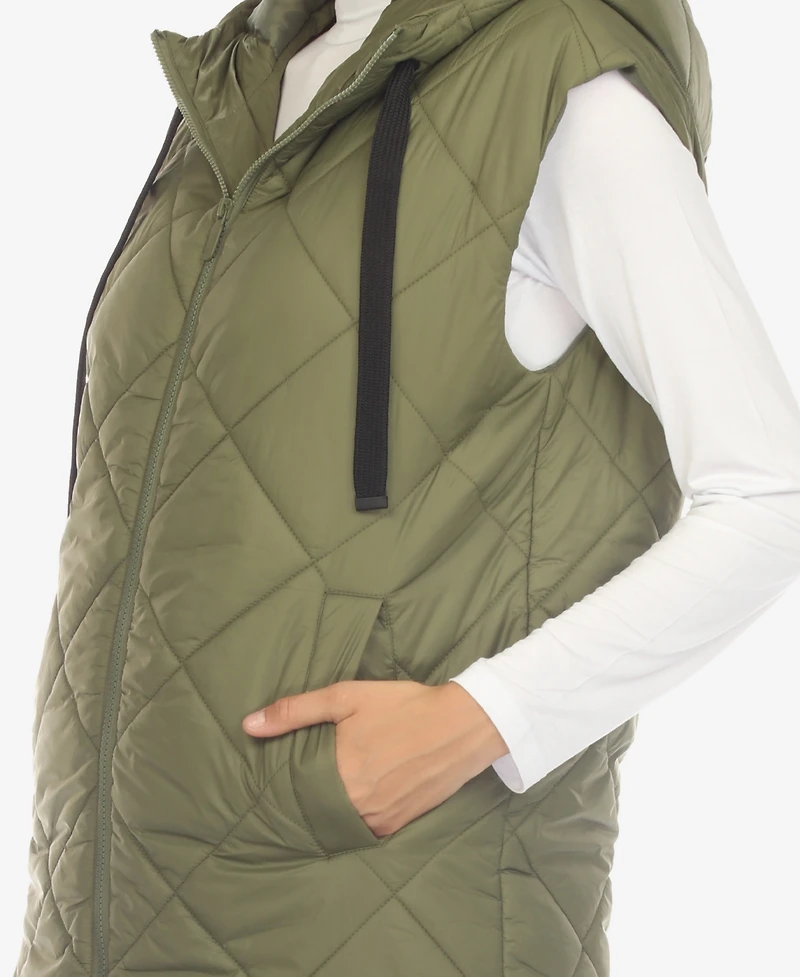 White Mark Women's Diamond Quilted Hooded Long Puffer Vest Jacket