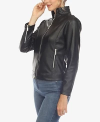 White Mark Women's Classic Biker Faux Leather Jacket