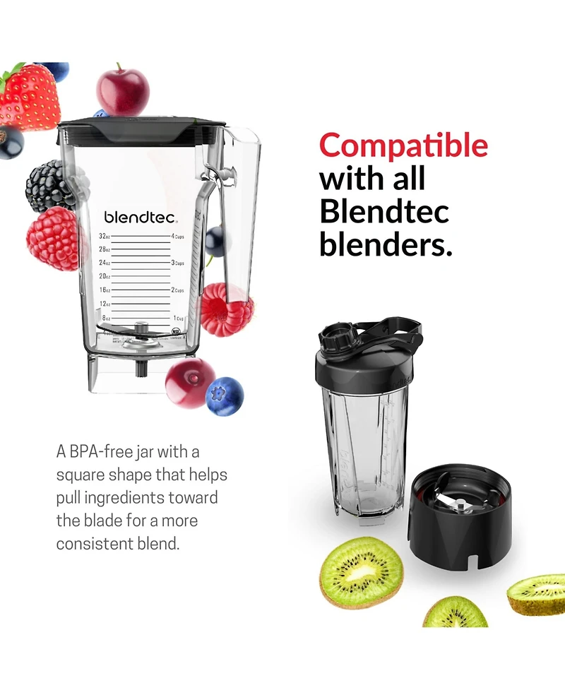 Blendtec 75 oz FourSide Jar - Four-Sided Replacement Blender Jar - Compatible with Most Blenders - 32 oz Blending Capacity