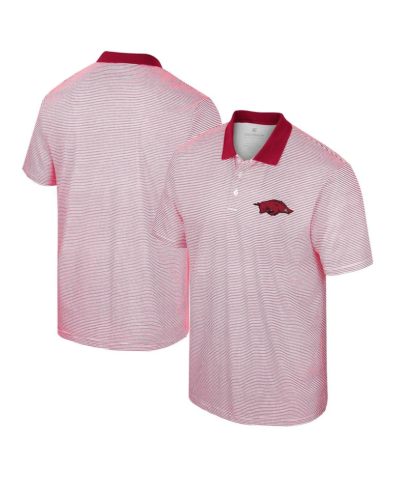 Men's Colosseum White, Cardinal Arkansas Razorbacks Print Stripe Polo Shirt