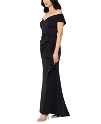 Xscape Scuba Off-The-Shoulder Gown