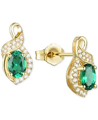 Lab-Grown Emerald (3/4 ct. t.w.) & Lab-Grown White Sapphire (1/6 ct. t.w.) Oval Swirl Stud Earrings in 14k Gold-Plated Sterling Silver