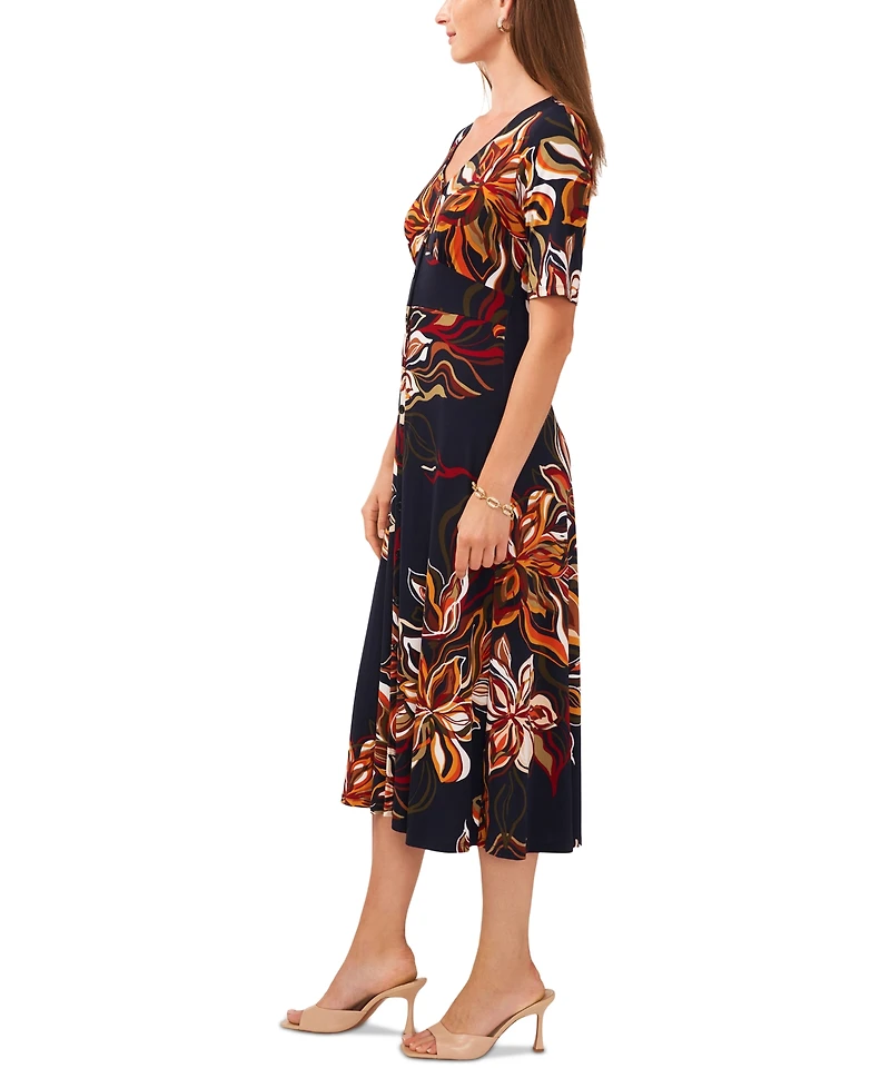 Msk Women's Printed Button-Front Midi Dress