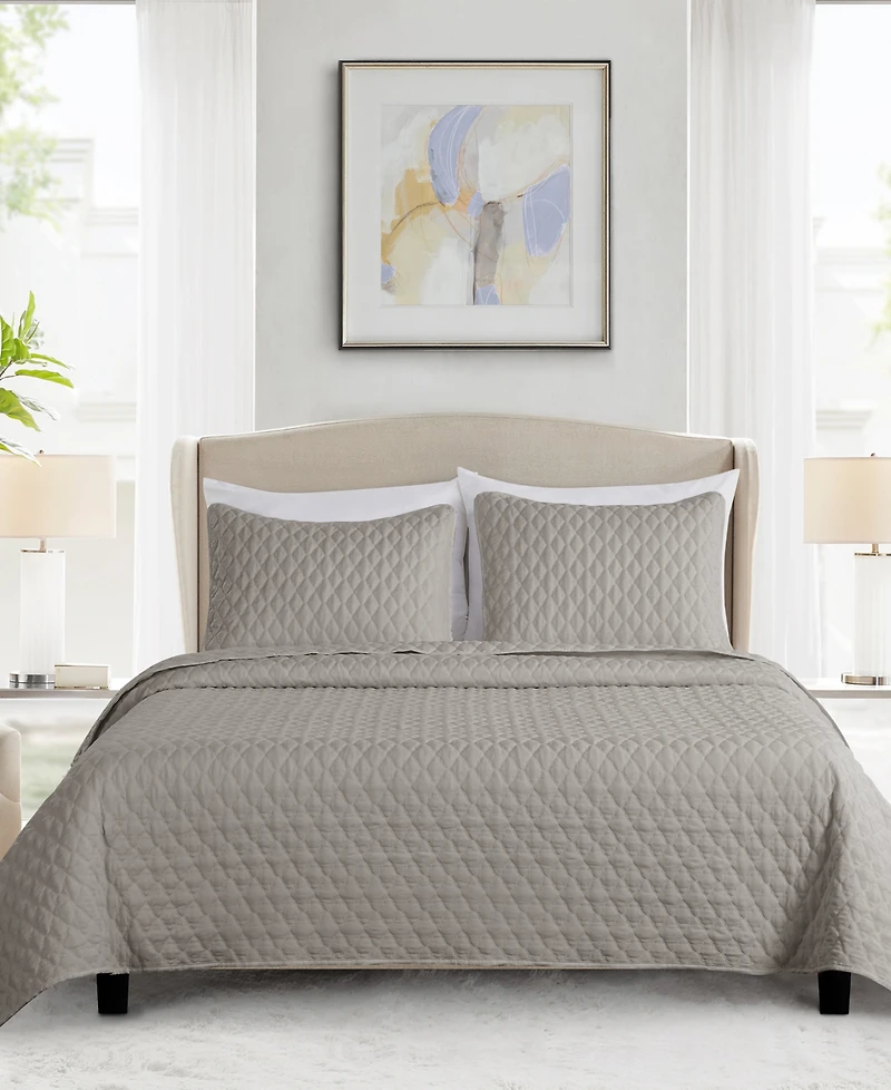 Closeout! Videri Home Diamond Stitched 3 Piece Quilt Set, King