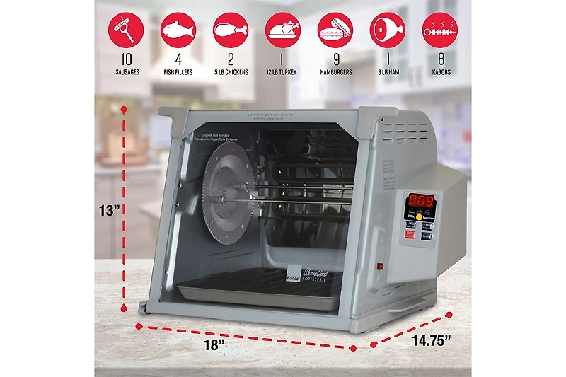 Ronco Digital Rotisserie Oven, Platinum Digital Design, Large Capacity (15lbs) Countertop Oven, Multi-Purpose Basket for Versatile Cooking