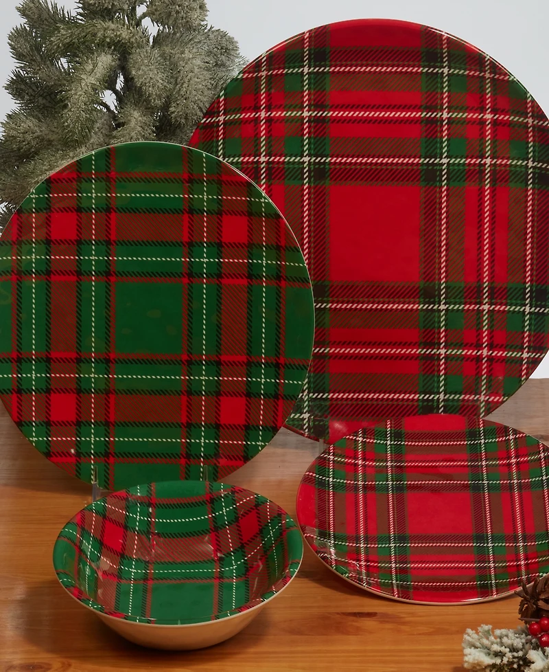 Certified International Christmas Plaid 11" Set of 6 Salad Plate