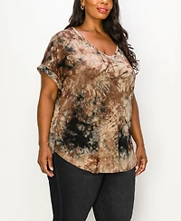Coin 1804 Plus Tie Dye V-neck Rolled Short Sleeve Top
