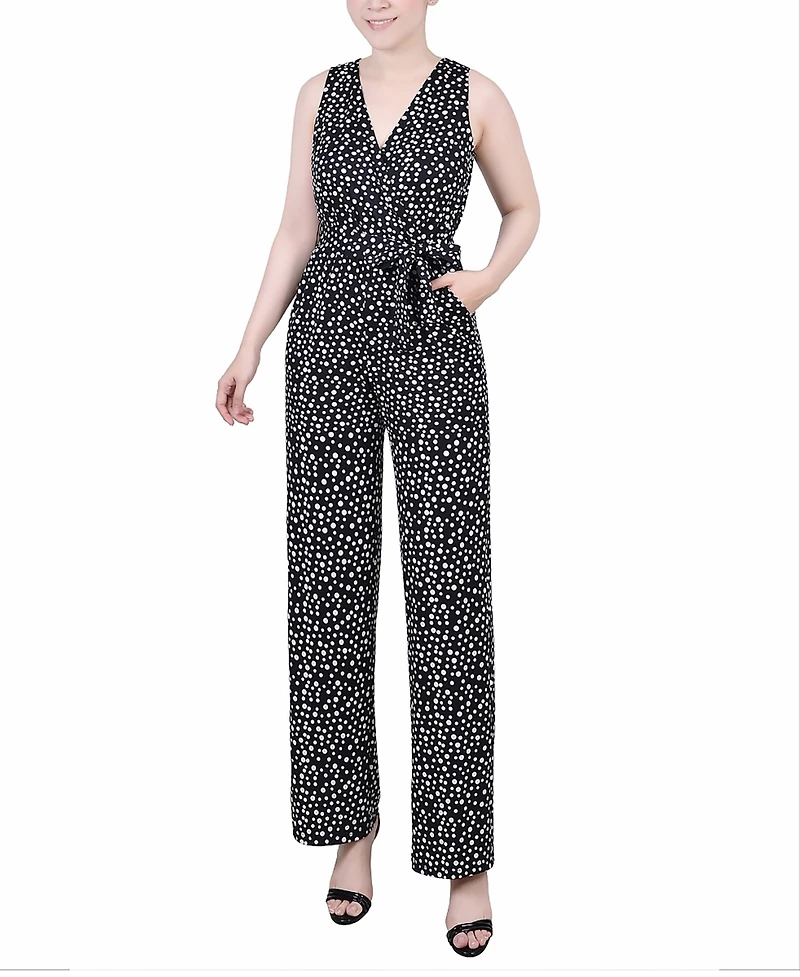 Ny Collection Petite Sleeveless Belted Jumpsuit