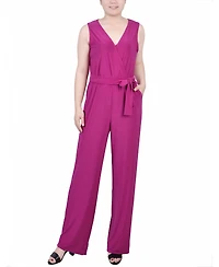 Ny Collection Petite Sleeveless Belted Jumpsuit