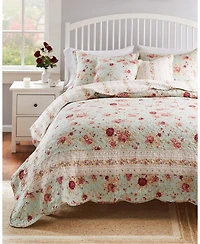 Greenland Home Fashions Antique Rose 100% Cotton Reversible 4 Piece Quilt Set, Twin/Twin Xl