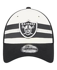 Men's New Era Cream, Black Las Vegas Raiders Team Stripe Trucker 9FORTY Snapback Hat