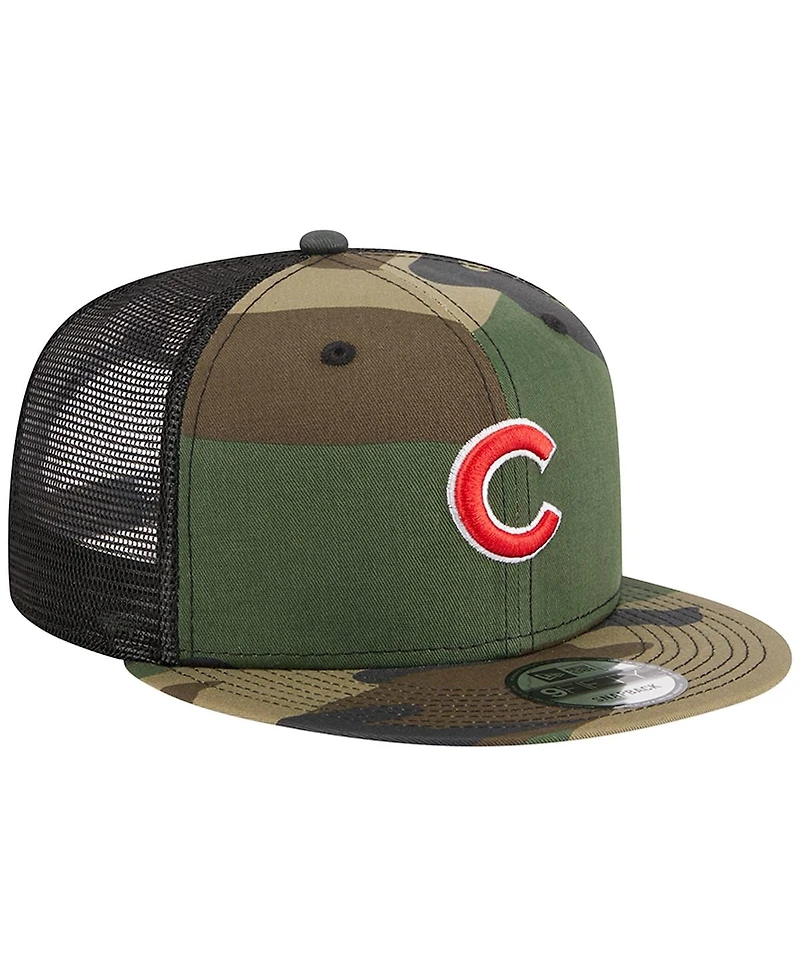 Men's New Era Camo Chicago Cubs Woodland Camo Trucker 9FIFTY Snapback Hat