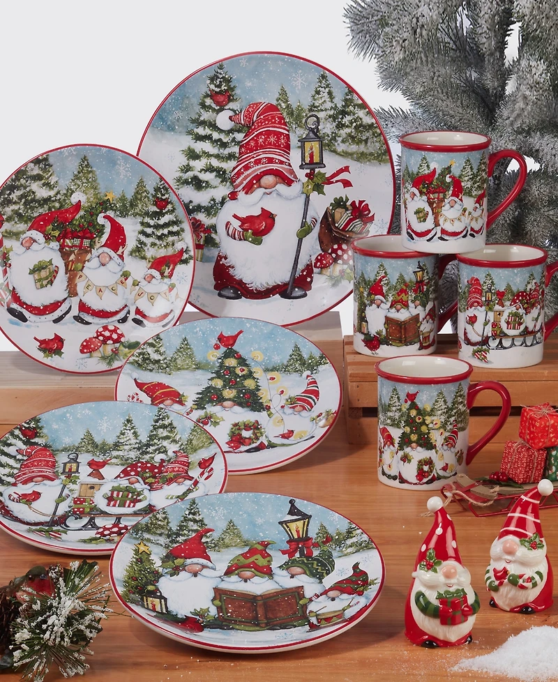 Certified International Christmas Gnomes 11" Dinner Plates Set of 4, Service for 4