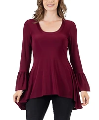 24seven Comfort Apparel Women's Long Bell Sleeve High Low Tunic Top
