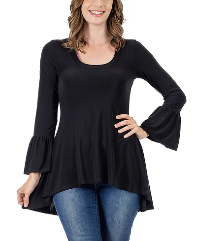 24seven Comfort Apparel Women's Long Bell Sleeve High Low Tunic Top