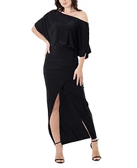 24seven Comfort Apparel Women's Boat Neck Slit Maxi Dress