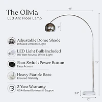 Olivia Led Contemporary Arc Floor Lamp with Heavy-Weighted Marble Base (75"), Bulb Included