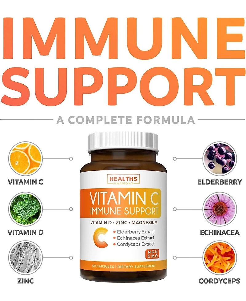 Vitamin C Immune Support Capsules, Health's Harmony