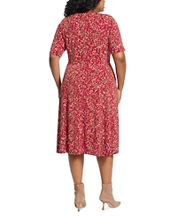 London Times Plus Size Keyhole-Front Midi Dress