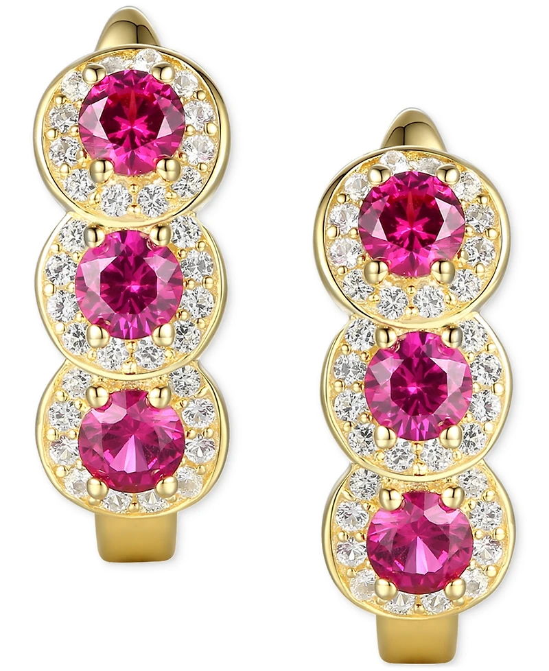 Lab-Grown Opal (1/4 ct. t.w.) & White Sapphire Triple Halo Leverback Earrings 14k Rose Gold-Plated Sterling Silver (Also i