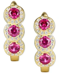 Lab-Grown Opal (1/4 ct. t.w.) & White Sapphire Triple Halo Leverback Earrings 14k Rose Gold-Plated Sterling Silver (Also i