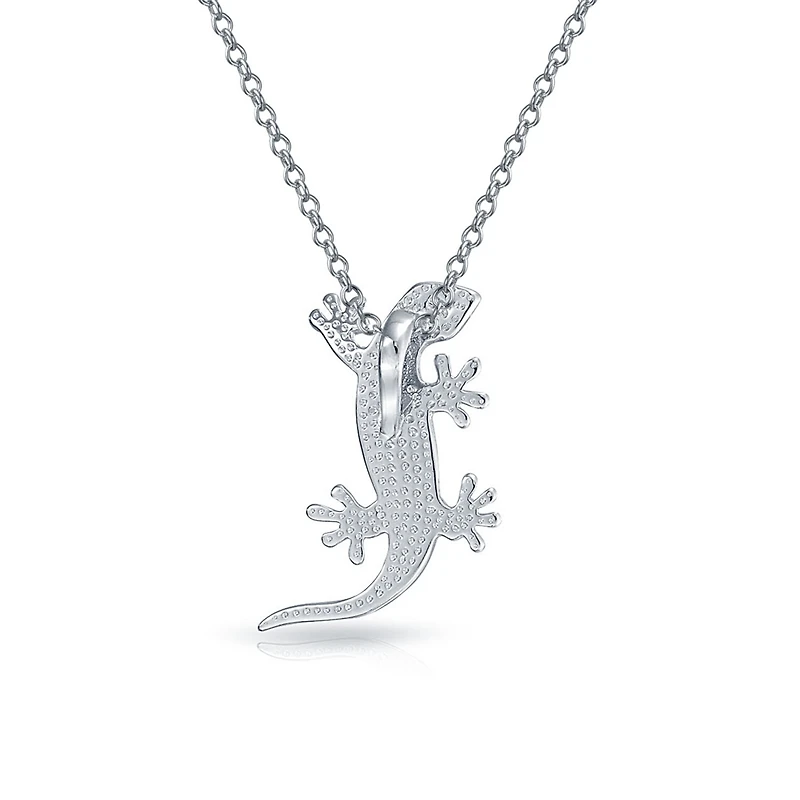 Bling Jewelry Nautical Tropical Green Opal Gecko Lizard Pendant Necklace in Sterling Silver