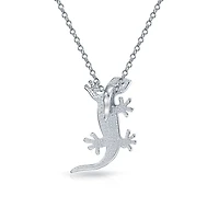 Bling Jewelry Nautical Tropical Green Opal Gecko Lizard Pendant Necklace in Sterling Silver