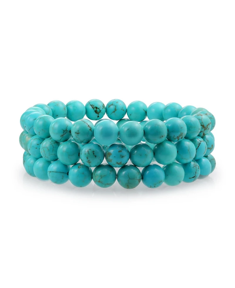 Bling Jewelry Stackable Set Of 3 Natural Stone Round Bead 8MM Multi Strand Stretch Bracelet