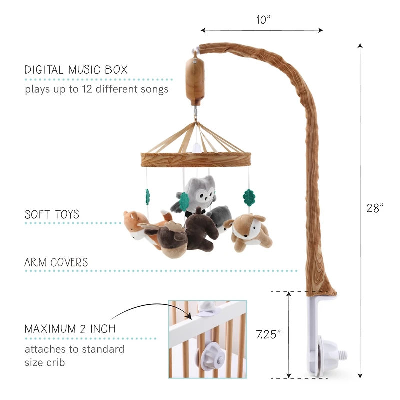 The Peanutshell Whimsical Woodland Baby Musical Crib Mobile, 12 Lullabies