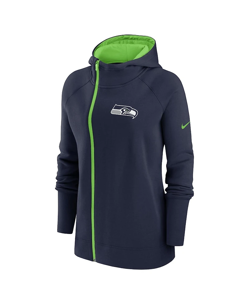 Women's Nike College Navy Seattle Seahawks Asymmetrical Raglan Full-Zip Hoodie
