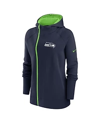 Women's Nike College Navy Seattle Seahawks Asymmetrical Raglan Full-Zip Hoodie